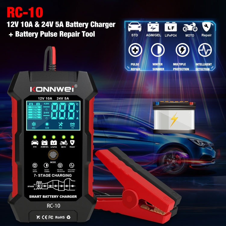 KONNWEI RC-10 2 inch Car Battery Charger Battery Pulse Repair Tool, Plug Type:EU Plug - free shipping - PMC TechLife - Order now!