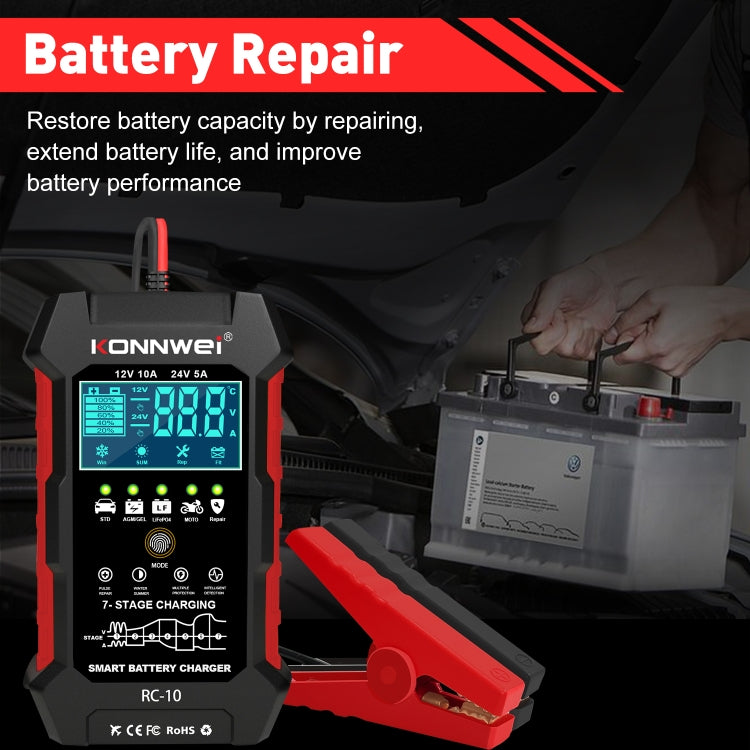 KONNWEI RC-10 2 inch Car Battery Charger Battery Pulse Repair Tool, Plug Type:EU Plug - free shipping - PMC TechLife - Order now!