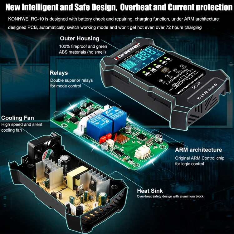 KONNWEI RC-10 2 inch Car Battery Charger Battery Pulse Repair Tool, Plug Type:EU Plug - free shipping - PMC TechLife - Order now!