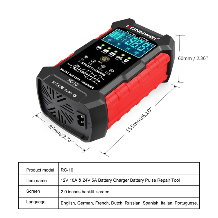 KONNWEI RC-10 2 inch Car Battery Charger Battery Pulse Repair Tool, Plug Type:EU Plug - free shipping - PMC TechLife - Order now!