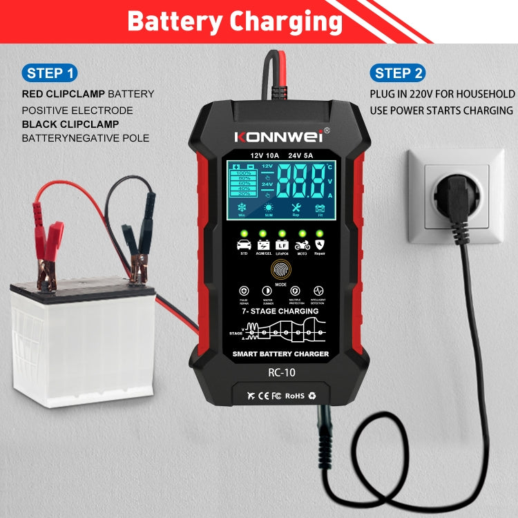 KONNWEI RC-10 2 inch Car Battery Charger Battery Pulse Repair Tool, Plug Type:UK Plug - Battery Charger by KONNWEI | Online Shopping South Africa | PMC TechLife | Buy Now Pay Later Mobicred