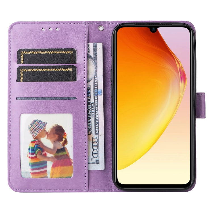 For vivo V25 5G/V25e 4G Embossed Sunflower Leather Phone Case(Purple) - vivo Cases by PMC TechLife | Online Shopping South Africa | PMC TechLife