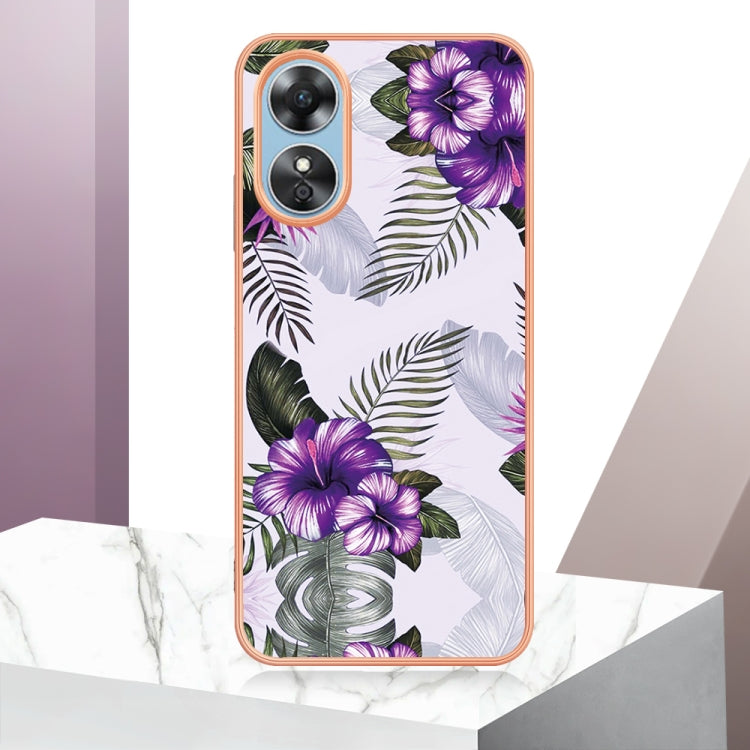 For OPPO A17 Electroplating IMD TPU Phone Case(Purple Flower) - OPPO Cases by PMC TechLife | Online Shopping South Africa | PMC TechLife | Buy Now Pay Later Mobicred
