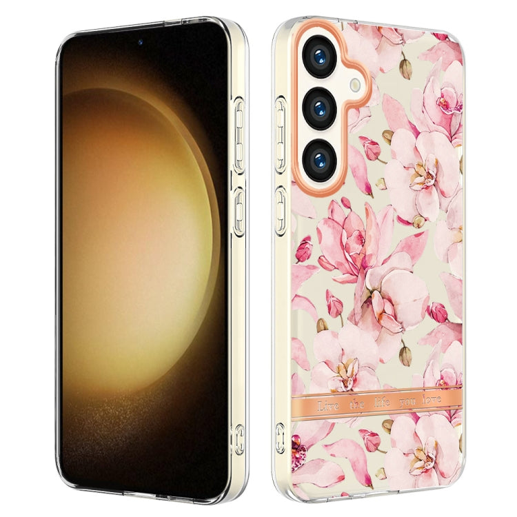 For Samsung Galaxy S24+ 5G Flowers and Plants Series IMD TPU Phone Case(Pink Gardenia) - Galaxy S24+ 5G Cases by PMC TechLife | Online Shopping South Africa | PMC TechLife