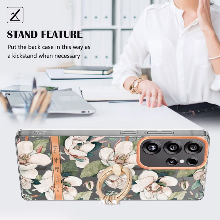 For Samsung Galaxy S25 Ultra 5G Flowers and Plants Series IMD TPU Phone Case with Ring Holder(Green Gardenia) - free shipping - PMC Jewellery - Order now!