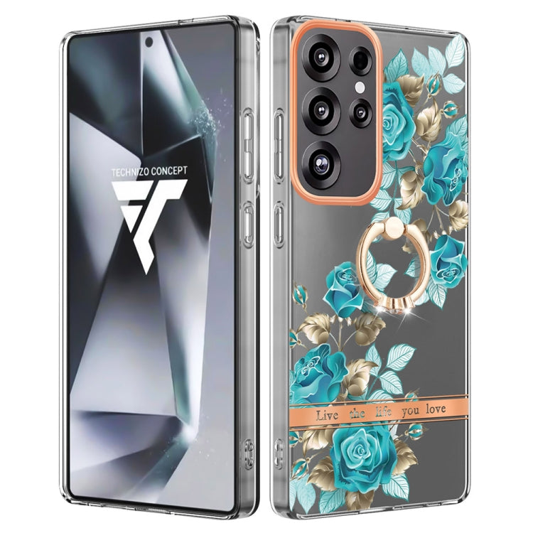 For Samsung Galaxy S25 Ultra 5G Flowers and Plants Series IMD TPU Phone Case with Ring Holder(Blue Rose) - Galaxy S25 Ultra 5G Cases by PMC TechLife | Online Shopping South Africa | PMC TechLife | Buy Now Pay Later Mobicred