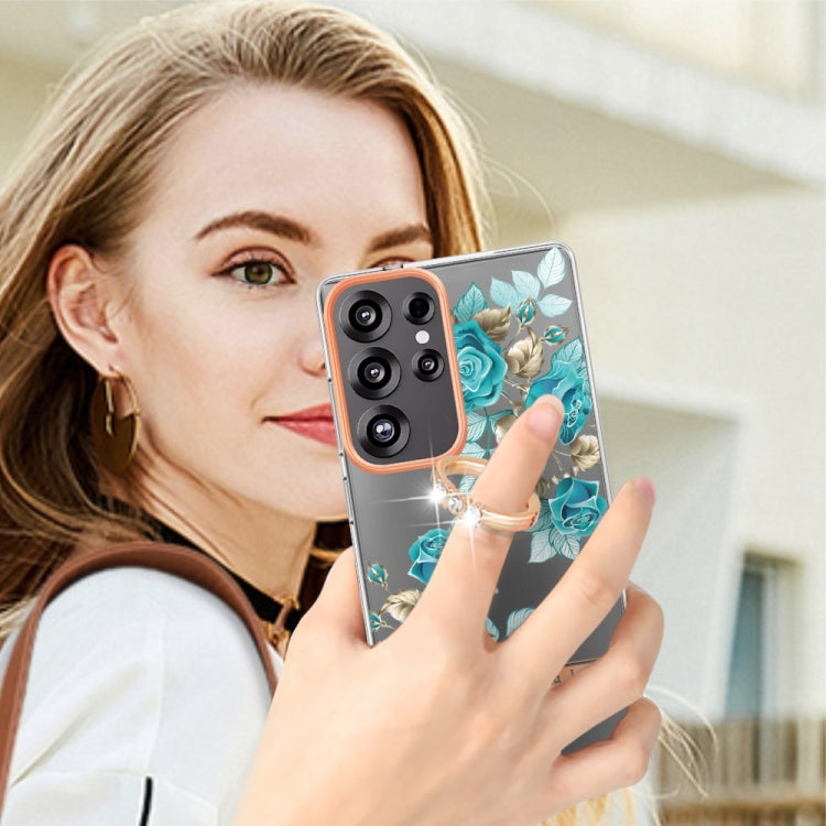 For Samsung Galaxy S25 Ultra 5G Flowers and Plants Series IMD TPU Phone Case with Ring Holder(Blue Rose) - Galaxy S25 Ultra 5G Cases by PMC TechLife | Online Shopping South Africa | PMC TechLife | Buy Now Pay Later Mobicred