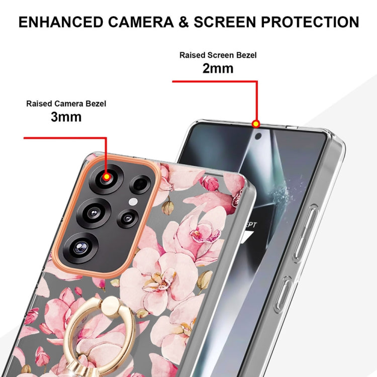 For Samsung Galaxy S25 Ultra 5G Flowers and Plants Series IMD TPU Phone Case with Ring Holder(Pink Gardenia) - Galaxy S25 Ultra 5G Cases by PMC TechLife | Online Shopping South Africa | PMC TechLife | Buy Now Pay Later Mobicred