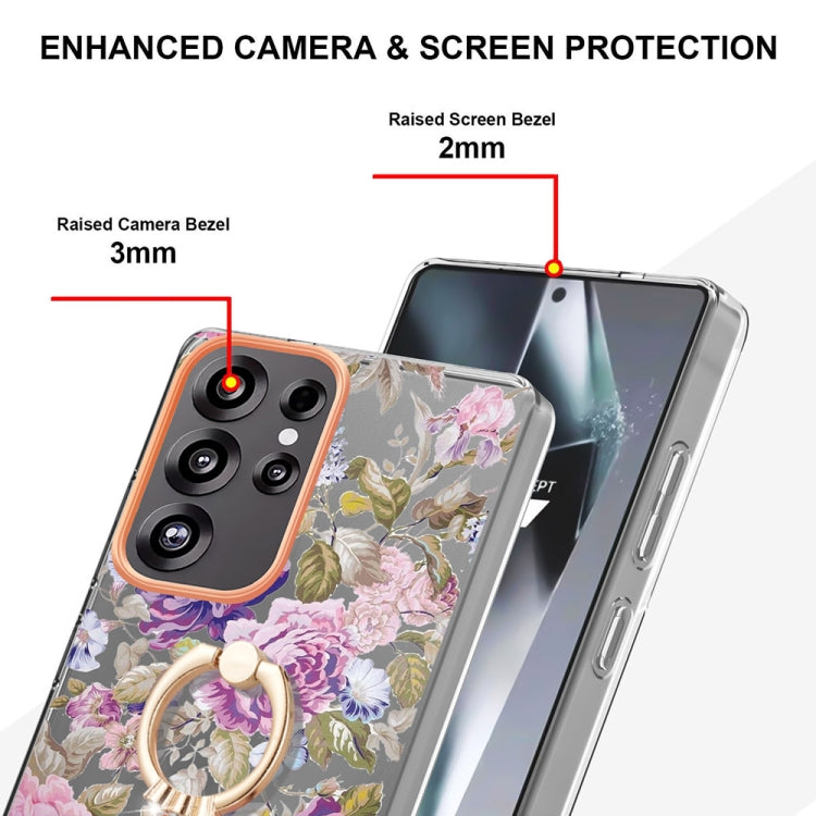 For Samsung Galaxy S25 Ultra 5G Flowers and Plants Series IMD TPU Phone Case with Ring Holder(Purple Peony) - Galaxy S25 Ultra 5G Cases by PMC TechLife | Online Shopping South Africa | PMC TechLife | Buy Now Pay Later Mobicred