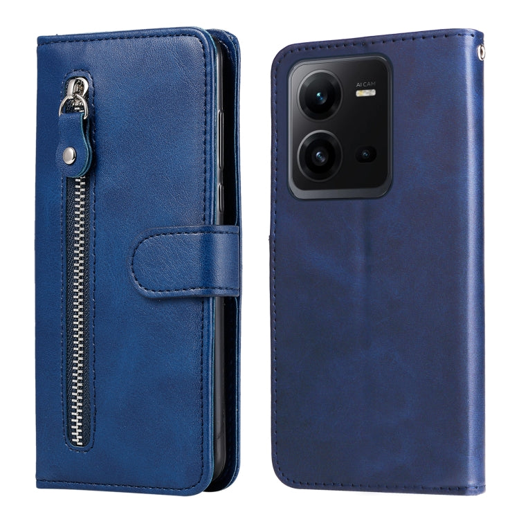 For vivo V25 5G/V25e 4G Calf Texture Zipper Leather Phone Case(Blue) - vivo Cases by PMC TechLife | Online Shopping South Africa | PMC TechLife