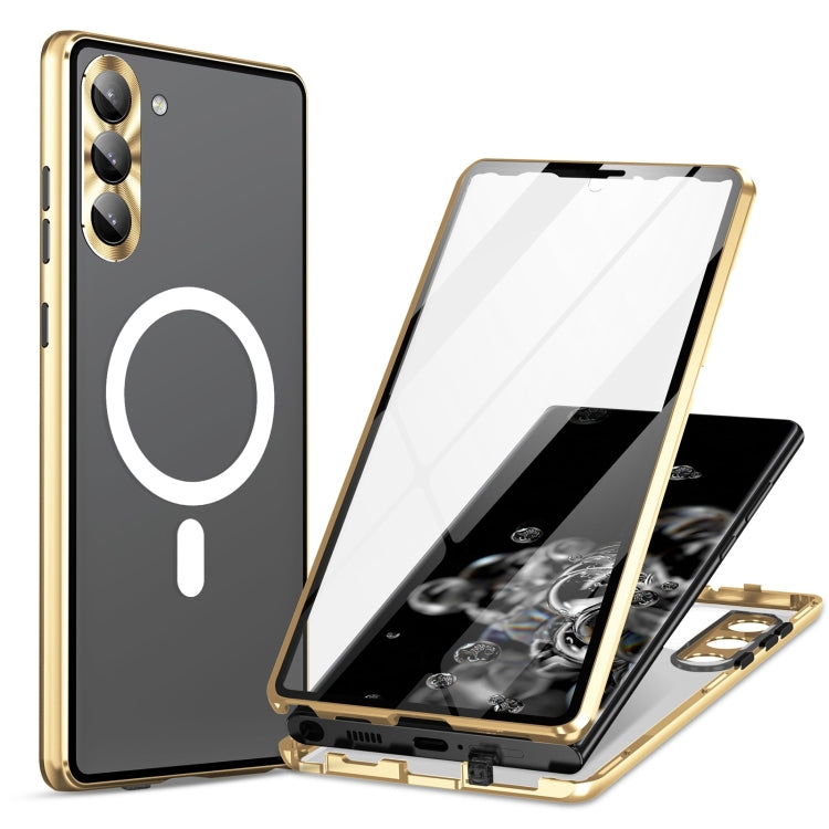 For Samsung Galaxy S21 5G HD Full Cover Magsafe Magnetic Metal Tempered Glass Phone Case(Gold) - Galaxy S21 5G Cases by PMC TechLife | Online Shopping South Africa | PMC TechLife
