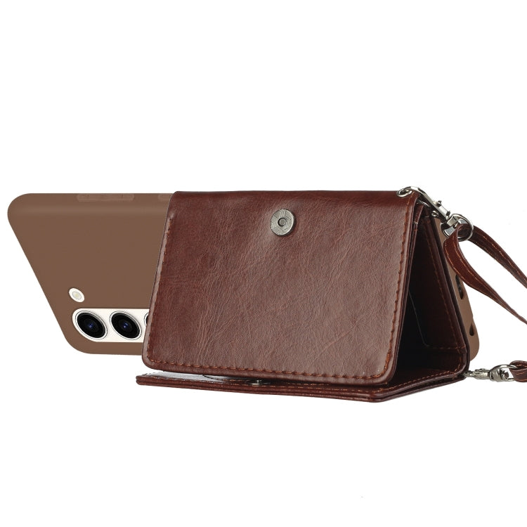 For Samsung Galaxy S23 5G Crossbody Lanyard Wallet Card Bag Phone Case(Brown) - Galaxy S23 5G Cases by PMC TechLife | Online Shopping South Africa | PMC TechLife