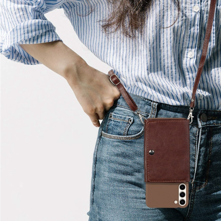 For Samsung Galaxy S23 5G Crossbody Lanyard Wallet Card Bag Phone Case(Brown) - Galaxy S23 5G Cases by PMC TechLife | Online Shopping South Africa | PMC TechLife