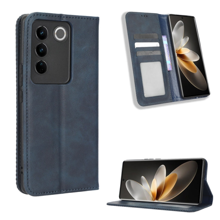 For vivo V27 / V27 Pro / S16 / S16 Pro Magnetic Buckle Retro Texture Leather Phone Case(Blue) - free shipping - PMC TechLife - Order now!