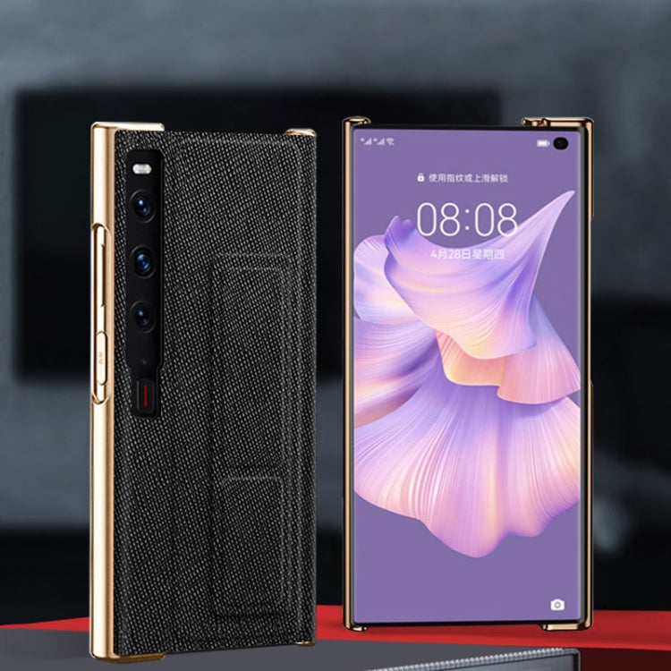 For Huawei Mate Xs 2 Electroplated Cross Pattern Leather All-inclusive Phone Case with Stand(Black Gold) - Huawei Cases by PMC TechLife | Online Shopping South Africa | PMC TechLife | Buy Now Pay Later Mobicred