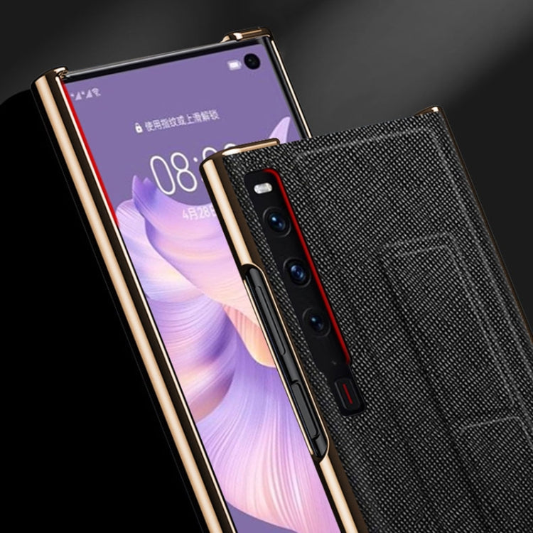 For Huawei Mate Xs 2 Electroplated Cross Pattern Leather All-inclusive Phone Case with Stand(Night Green Gold) - Huawei Cases by PMC TechLife | Online Shopping South Africa | PMC TechLife | Buy Now Pay Later Mobicred