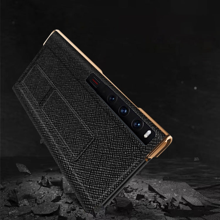 For Huawei Mate Xs 2 Electroplated Cross Pattern Leather All-inclusive Phone Case with Stand(Charm Red Black) - Huawei Cases by PMC TechLife | Online Shopping South Africa | PMC TechLife | Buy Now Pay Later Mobicred