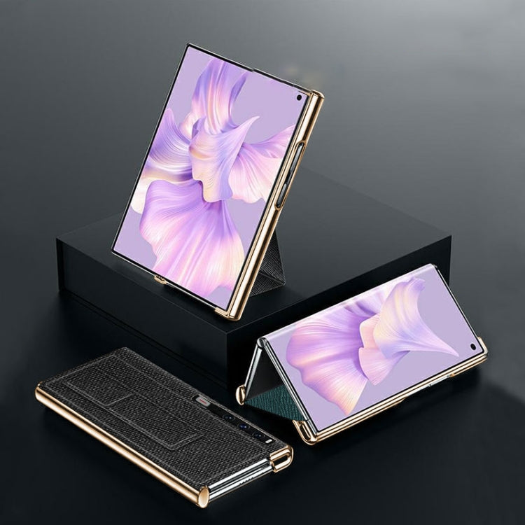For Huawei Mate Xs 2 Electroplated Cross Pattern Leather All-inclusive Phone Case with Stand(Night Green Gold) - Huawei Cases by PMC TechLife | Online Shopping South Africa | PMC TechLife | Buy Now Pay Later Mobicred