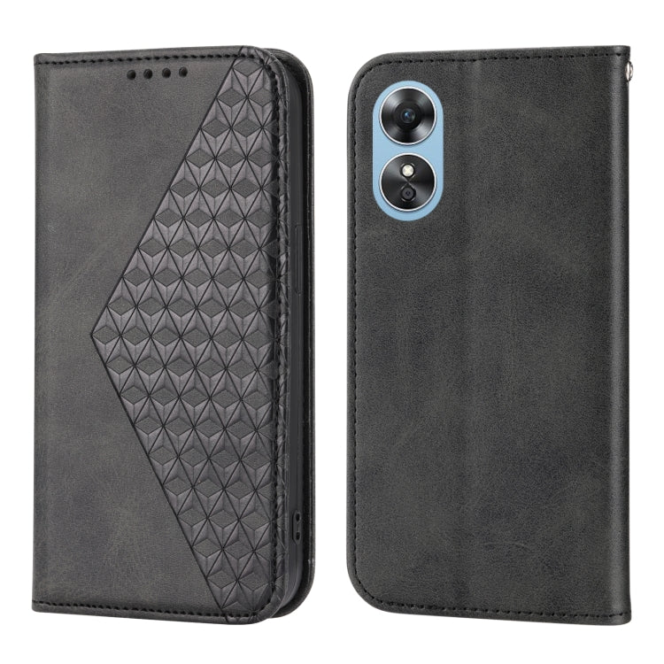 For OPPO Reno8 T 4G Global Cubic Grid Calf Texture Magnetic Leather Phone Case(Black) - OPPO Cases by PMC TechLife | Online Shopping South Africa | PMC TechLife | Buy Now Pay Later Mobicred