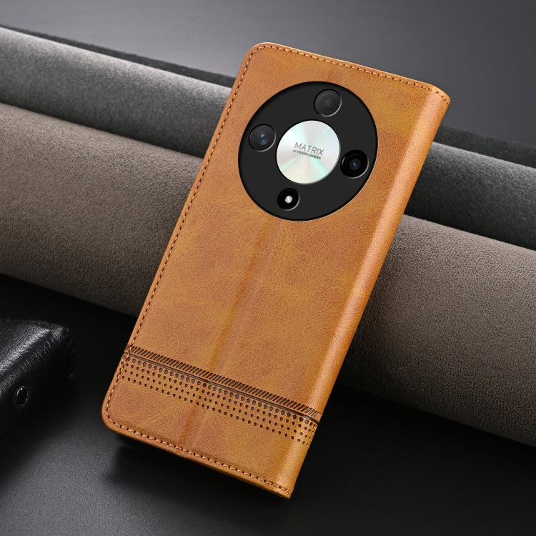 For Honor Magic6 Lite 5G/X9b AZNS Magnetic Calf Texture Flip Leather Phone Case(Light Brown) - free shipping - PMC Jewellery - Order now!