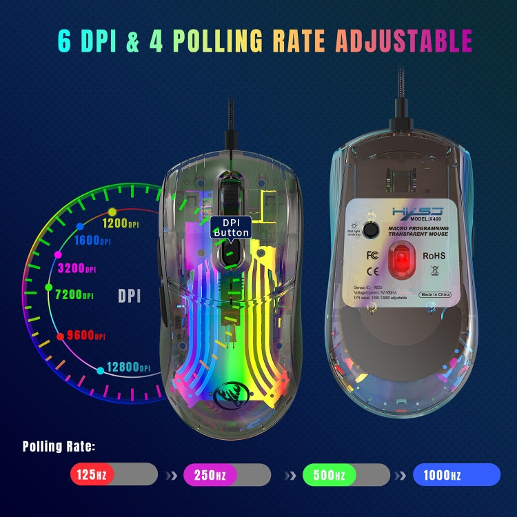 X400 7 Keys Transparent RGB Wired Gaming Mouse (Black) - free shipping - PMC Jewellery - Order now!