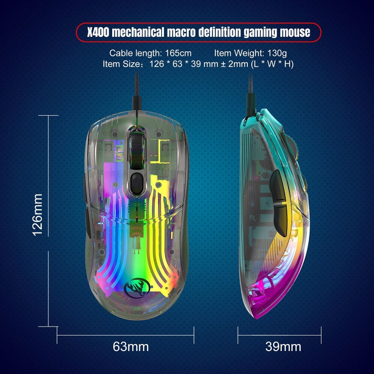 X400 7 Keys Transparent RGB Wired Gaming Mouse (Black) - free shipping - PMC Jewellery - Order now!