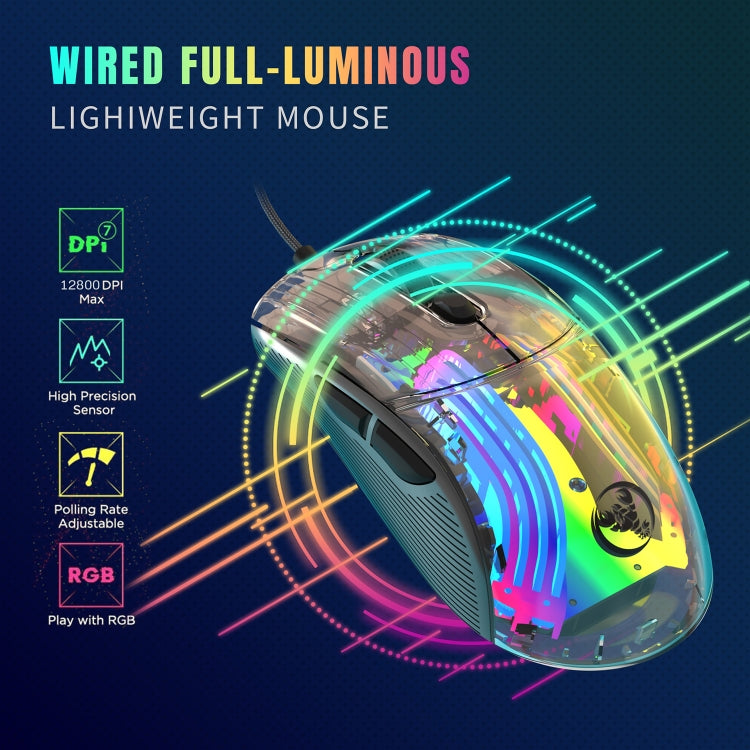 X400 7 Keys Transparent RGB Wired Gaming Mouse (Black) - free shipping - PMC Jewellery - Order now!