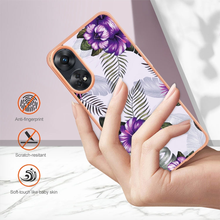 For OPPO Reno8 T 4G Electroplating IMD TPU Phone Case(Purple Flower) - OPPO Cases by PMC TechLife | Online Shopping South Africa | PMC TechLife | Buy Now Pay Later Mobicred