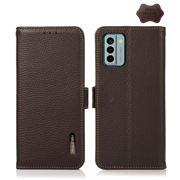 For Nokia G22 4G KHAZNEH Side-Magnetic Litchi Genuine Leather RFID Phone Case(Brown) - Nokia Cases by PMC TechLife | Online Shopping South Africa | PMC TechLife | Buy Now Pay Later Mobicred
