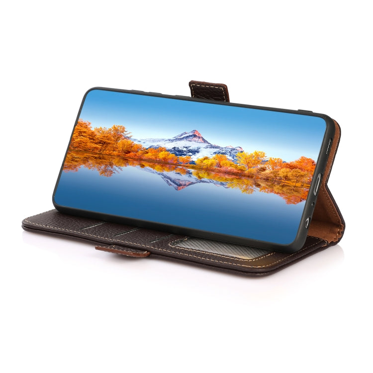 For Nokia G22 4G KHAZNEH Side-Magnetic Litchi Genuine Leather RFID Phone Case(Brown) - Nokia Cases by PMC TechLife | Online Shopping South Africa | PMC TechLife | Buy Now Pay Later Mobicred
