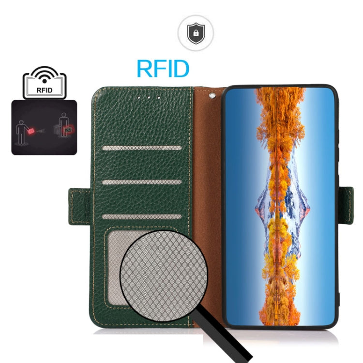For Nokia G22 4G KHAZNEH Side-Magnetic Litchi Genuine Leather RFID Phone Case(Green) - Nokia Cases by PMC TechLife | Online Shopping South Africa | PMC TechLife | Buy Now Pay Later Mobicred