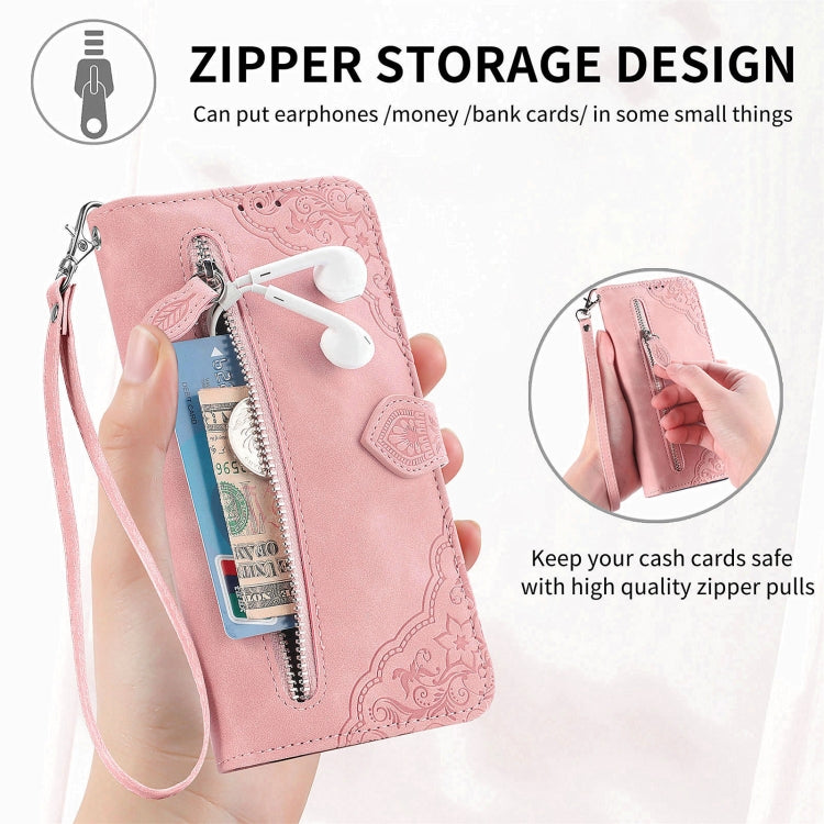 For Blackview A85 Embossed Flower Zipper Leather Phone Case(Pink) - More Brand by PMC TechLife | Online Shopping South Africa | PMC TechLife