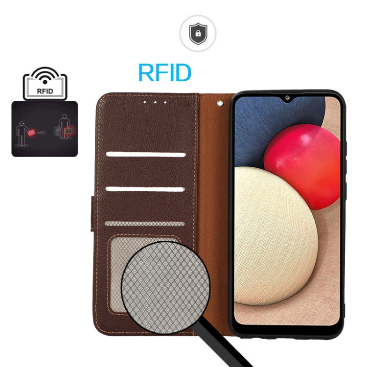 For Motorola Moto G34 KHAZNEH Litchi Texture Leather RFID Phone Case(Brown) - Motorola Cases by PMC TechLife | Online Shopping South Africa | PMC TechLife | Buy Now Pay Later Mobicred