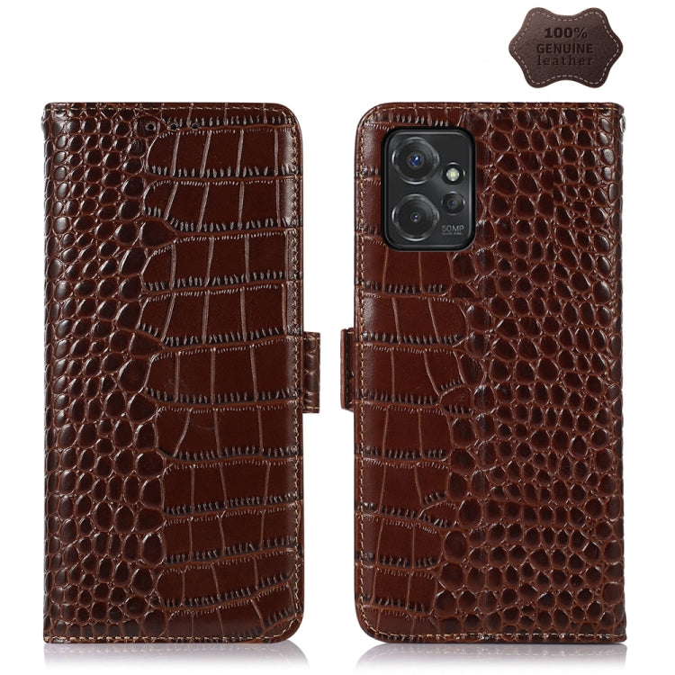 For Motorola Moto G Power 2023 Crocodile Top Layer Cowhide Leather Phone Case(Brown) - Motorola Cases by PMC TechLife | Online Shopping South Africa | PMC TechLife | Buy Now Pay Later Mobicred
