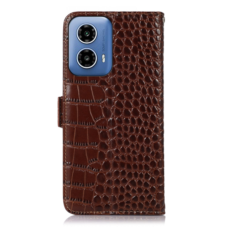 For Motorola Moto G34 Crocodile Top Layer Cowhide Leather Phone Case(Brown) - Motorola Cases by PMC TechLife | Online Shopping South Africa | PMC TechLife | Buy Now Pay Later Mobicred