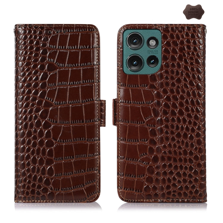 For Motorola Edge 50 Global Crocodile Top Layer Cowhide Leather Phone Case(Brown) - Motorola Cases by PMC TechLife | Online Shopping South Africa | PMC TechLife | Buy Now Pay Later Mobicred