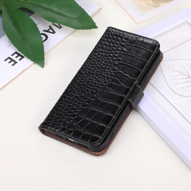 For Motorola Edge 50 Global Crocodile Top Layer Cowhide Leather Phone Case(Black) - Motorola Cases by PMC TechLife | Online Shopping South Africa | PMC TechLife | Buy Now Pay Later Mobicred