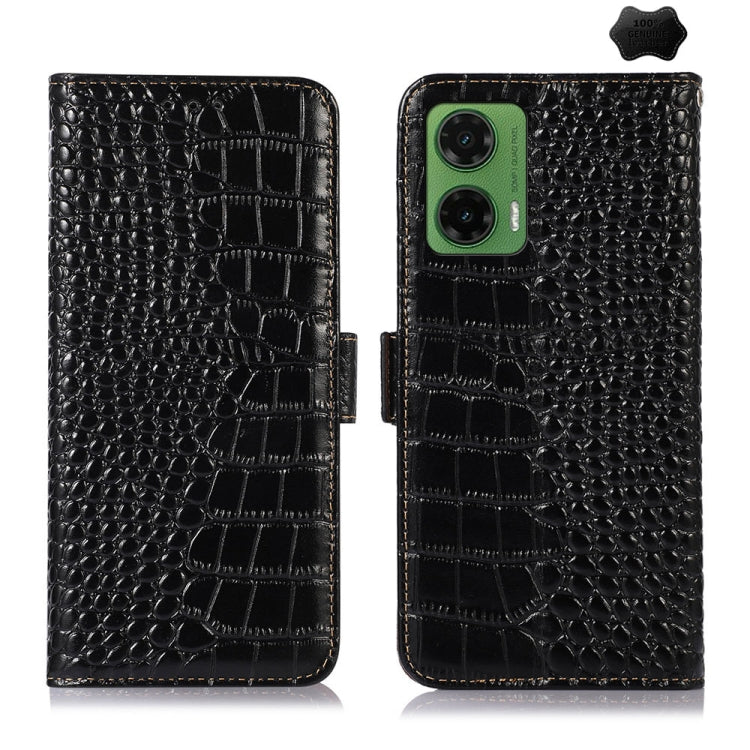 For Motorola Moto G35 Crocodile Top Layer Cowhide Leather Phone Case(Black) - Motorola Cases by PMC TechLife | Online Shopping South Africa | PMC TechLife | Buy Now Pay Later Mobicred
