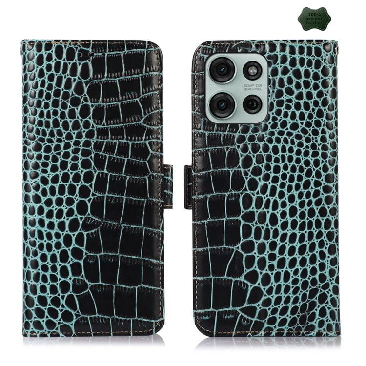 For Motorola Moto G75 5G Crocodile Top Layer Cowhide Leather Phone Case(Green) - Motorola Cases by PMC TechLife | Online Shopping South Africa | PMC TechLife | Buy Now Pay Later Mobicred