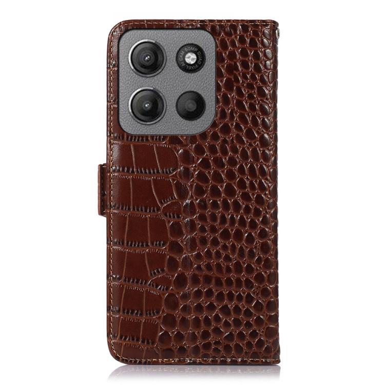For Motorola Moto G15 4G / G05 Crocodile Top Layer Cowhide Leather Phone Case(Brown) - Motorola Cases by PMC TechLife | Online Shopping South Africa | PMC TechLife | Buy Now Pay Later Mobicred