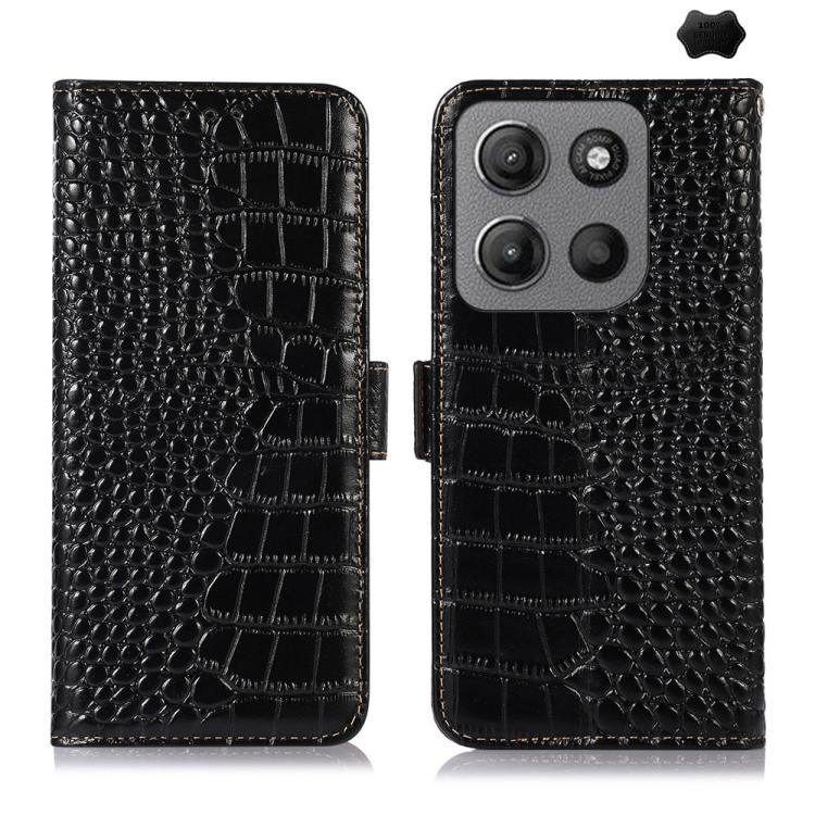 For Motorola Moto G15 4G / G05 Crocodile Top Layer Cowhide Leather Phone Case(Black) - Motorola Cases by PMC TechLife | Online Shopping South Africa | PMC TechLife | Buy Now Pay Later Mobicred