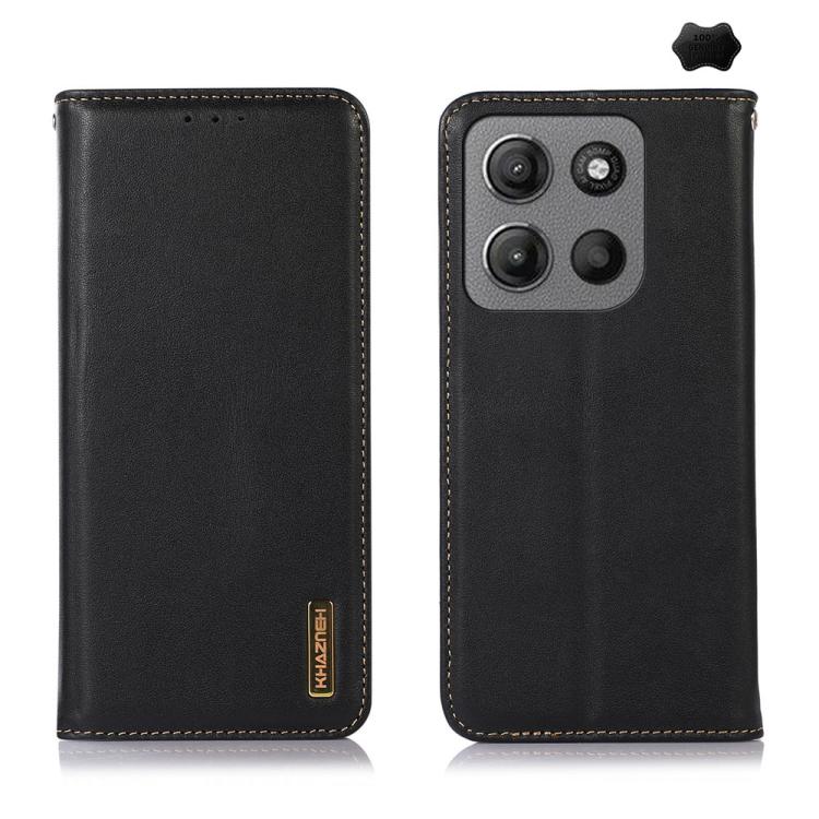 For Motorola Moto G15 4G / G05 KHAZNEH Nappa Top Layer Cowhide Leather Phone Case(Black) - Motorola Cases by PMC TechLife | Online Shopping South Africa | PMC TechLife | Buy Now Pay Later Mobicred