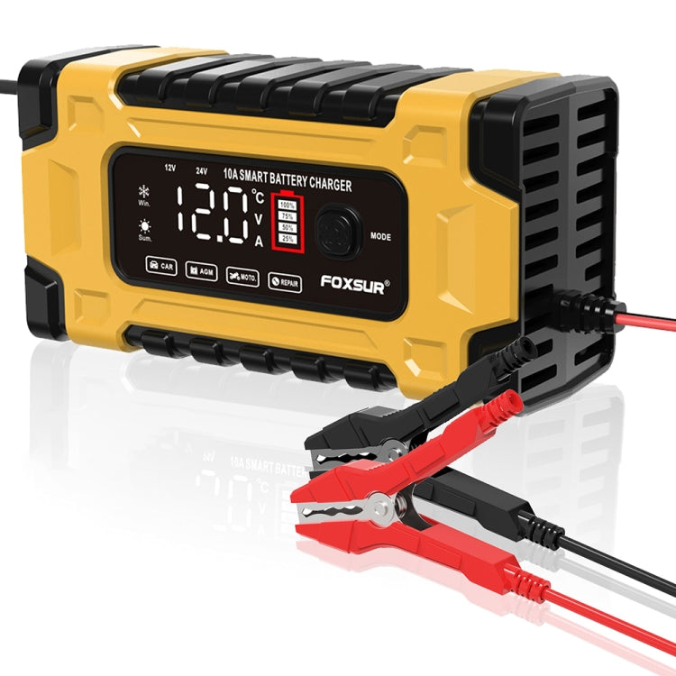 FOXSUR 12V / 24V / 10A Car / Motorcycle Battery Smart Repair Lead-acid Battery Charger(EU Plug Yellow) - free shipping - PMC TechLife - Order now!