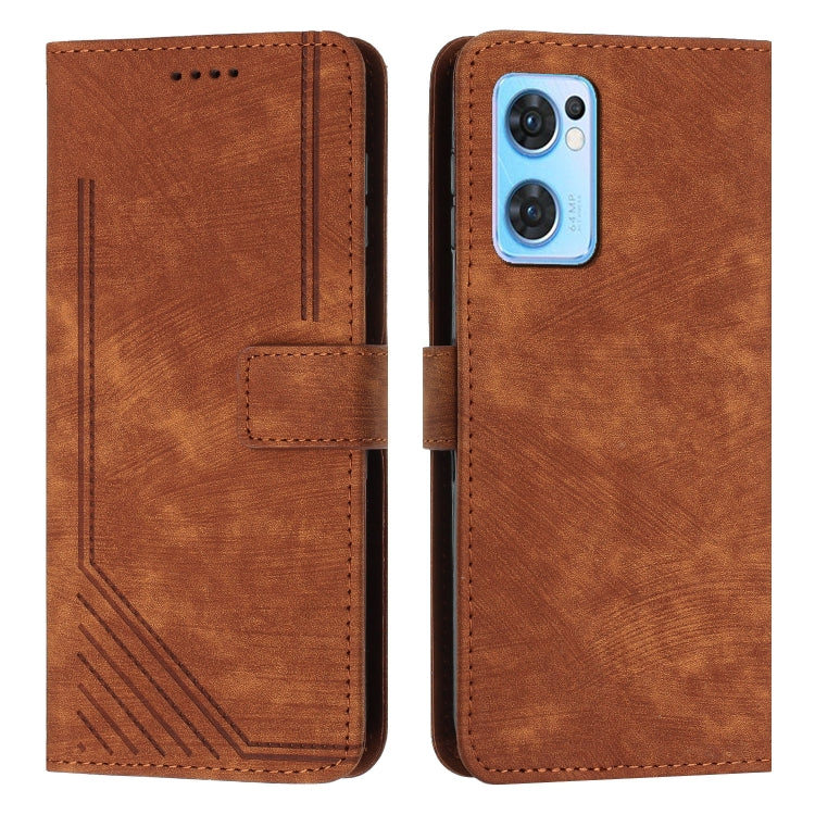 For OPPO Reno7 5G Global / Find X5 Lite Skin Feel Stripe Pattern Leather Phone Case with Lanyard(Brown) - OPPO Cases by PMC TechLife | Online Shopping South Africa | PMC TechLife | Buy Now Pay Later Mobicred