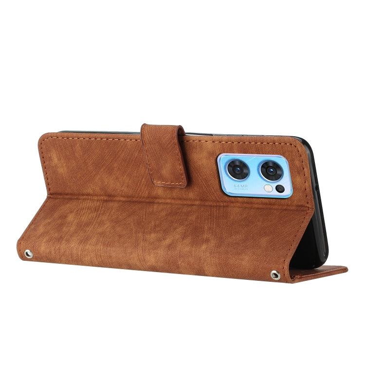For OPPO Reno7 5G Global / Find X5 Lite Skin Feel Stripe Pattern Leather Phone Case with Lanyard(Brown) - OPPO Cases by PMC TechLife | Online Shopping South Africa | PMC TechLife | Buy Now Pay Later Mobicred
