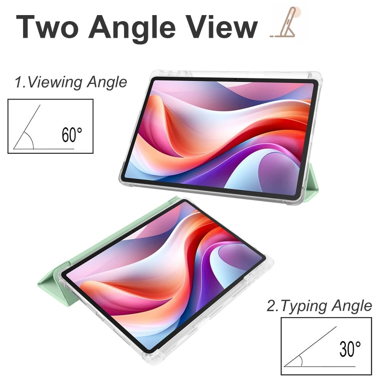 For Lenovo Tab M11 / Xiaoxin Pad 11 2024 3-fold Clear TPU Leather Tablet Case with Pen Slot(Green) - Lenovo by PMC Jewellery | Online Shopping South Africa | PMC Jewellery | Buy Now Pay Later Mobicred