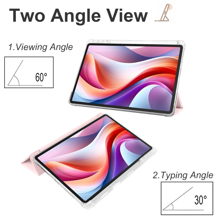 For Lenovo Tab M11 / Xiaoxin Pad 11 2024 3-fold Clear TPU Leather Tablet Case with Pen Slot(Pink) - Lenovo by PMC Jewellery | Online Shopping South Africa | PMC Jewellery | Buy Now Pay Later Mobicred