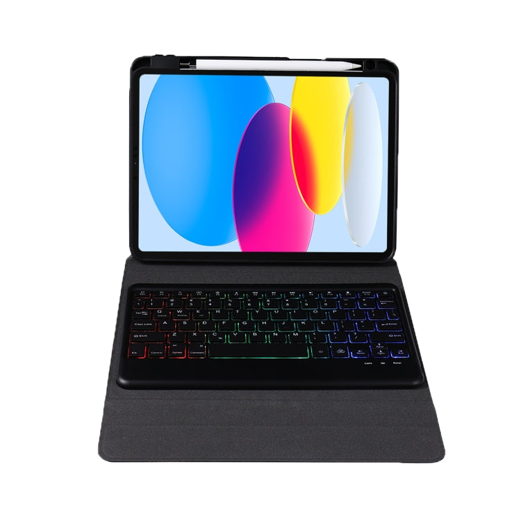 For iPad 10th Gen 10.9 2022 B10S Triangle Holder Three-color Backlight Bluetooth Keyboard Leather Case(Black) - Universal by PMC TechLife | Online Shopping South Africa | PMC TechLife
