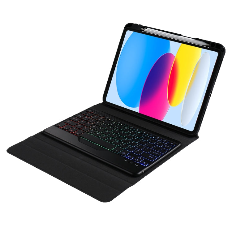 For iPad 10th Gen 10.9 2022 B10S Triangle Holder Three-color Backlight Bluetooth Keyboard Leather Case(Black) - Universal by PMC TechLife | Online Shopping South Africa | PMC TechLife