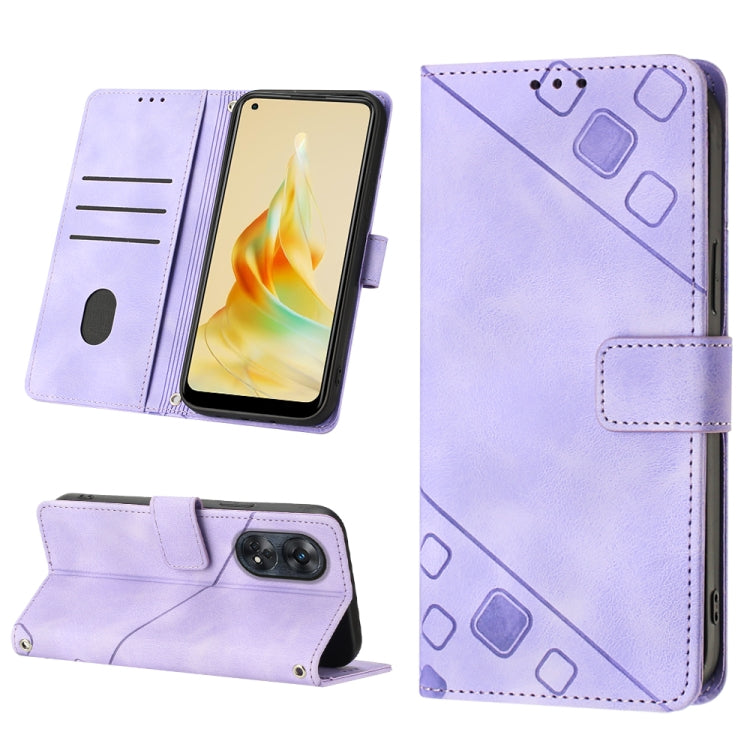 For OPPO Reno8 T 4G Foreign Skin-feel Embossed Leather Phone Case(Light Purple) - OPPO Cases by PMC TechLife | Online Shopping South Africa | PMC TechLife | Buy Now Pay Later Mobicred